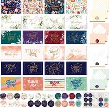 24 Pack Glittery 6X4In Assorted Thank You Cards with Envelopes and Stickers, 24