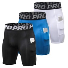 Mens Compression Shorts with Pocket Spandex Sports Running Quick Dry Shorts C...