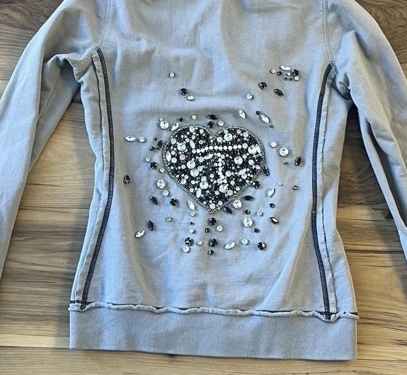 Twisted Heart Hoodie embroidered studded full zip Women’s S grey Y2K Style - Image 2 of 4