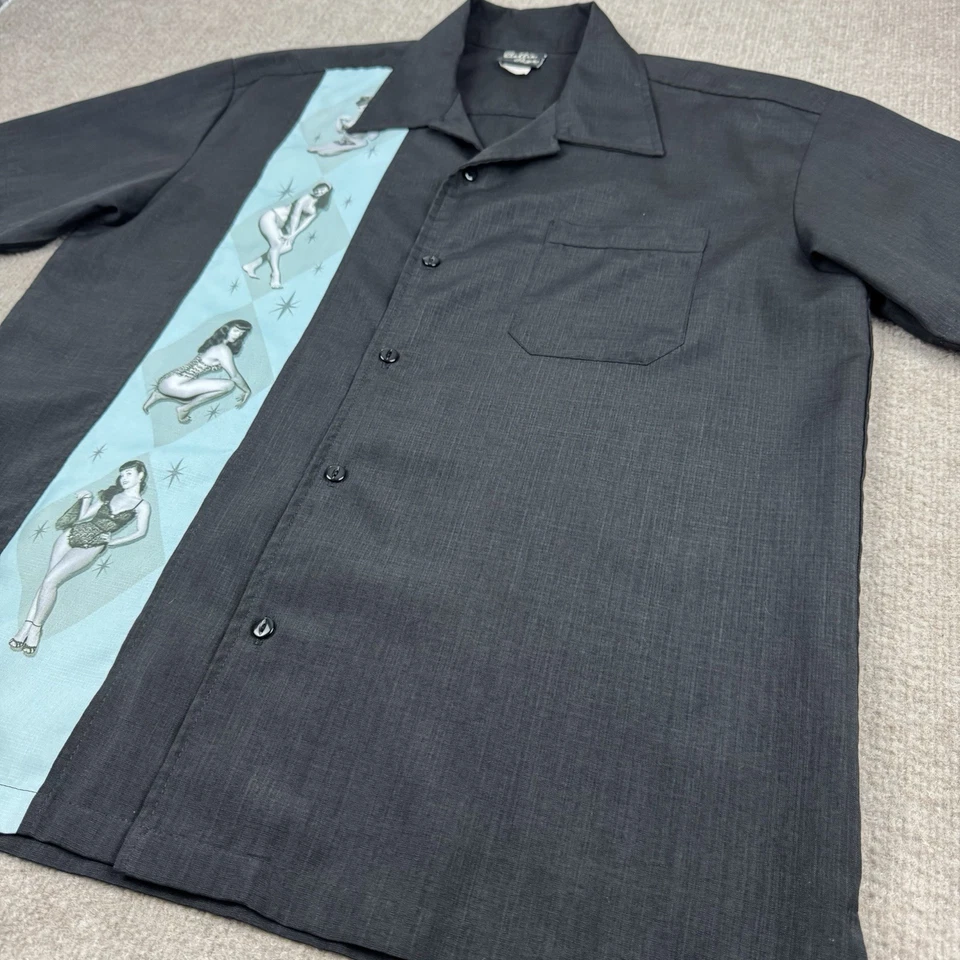 Camisa Bettie Page De Colección Para Hombre M Negra Icónica Años 70 Pinup Niña Informal Bolos Foto 2 de 4