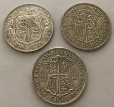 3x King George V .500 British SIlver Half Crowns 1927/28/29 Decent Grades #L9