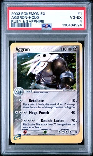 2003 POKEMON EX RUBY & SAPPHIRE #1 AGGRON-HOLO PSA 4