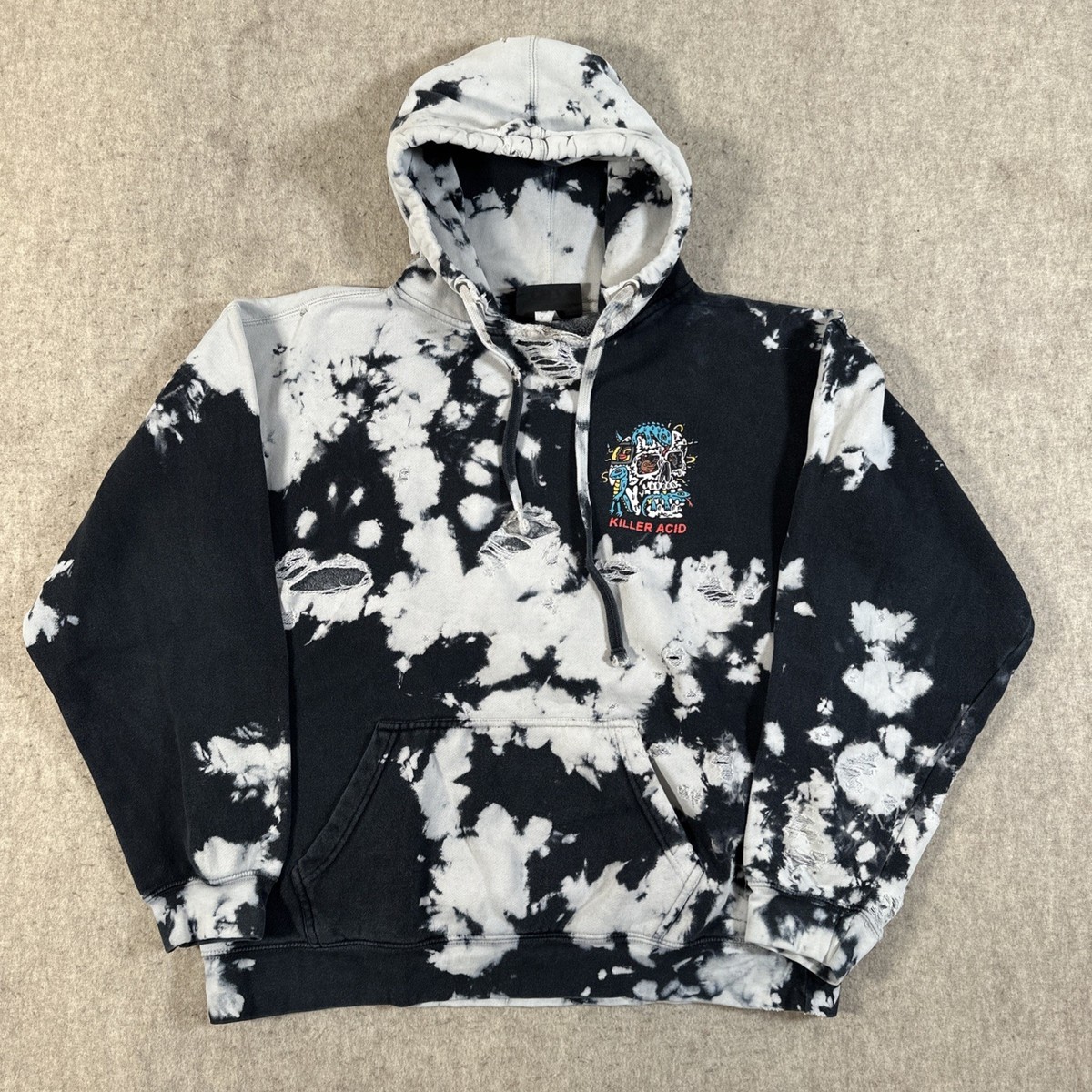 Killer Acid Hoodie Large? Bleach Tie Dye Graphic Skull Streetwear