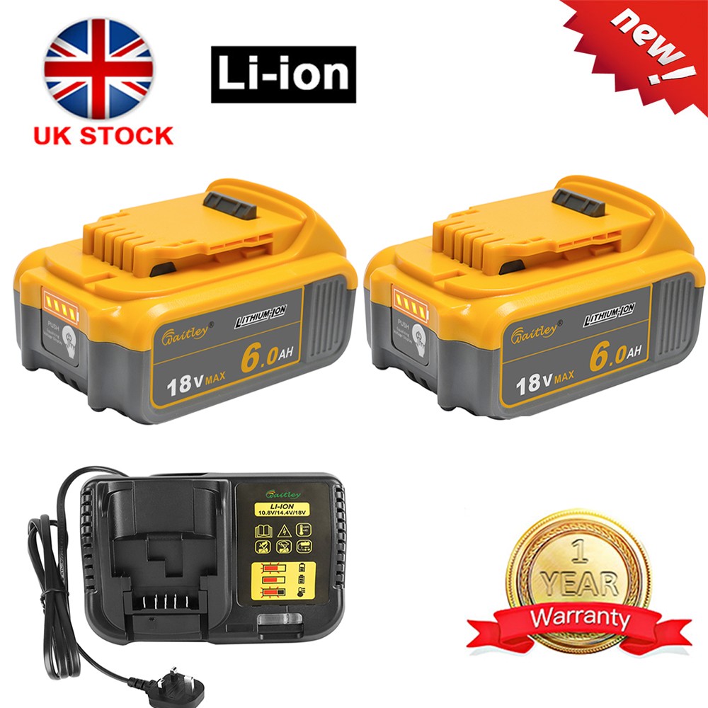 18V 6.0Ah Slide Battery for Dewalt DCB182 DCB184 DCB200 DCF885 Fast Charger