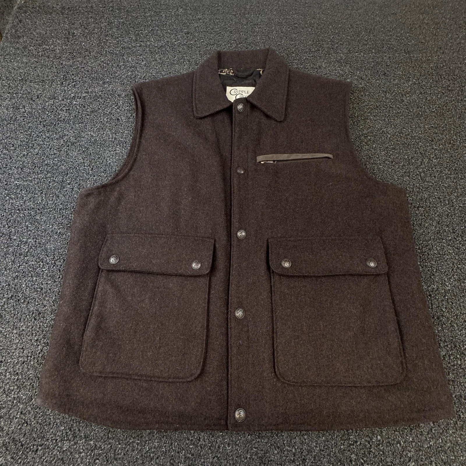 Cripple Creek Vest Mens XL Brown Quilted Tweed Lined Collared Pockets Snap