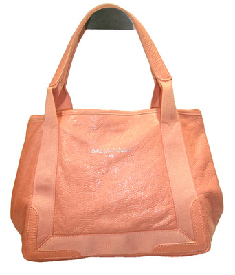 Balenciaga Gorgeous Peach-Pink Textured Leather Navy Cabas S Satchel Tote EUC!