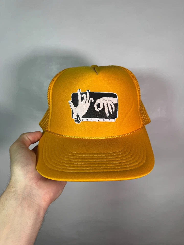 Vintage Volcom For Life Trucker Cap Mesh Back Yellow Hat - Image 2 of 4