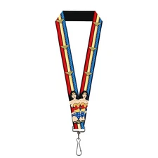 Buckle Down Lanyard-1.0"-Wonder Woman Pose/Logo Stripe/Stars Red/GOL One Size Mu