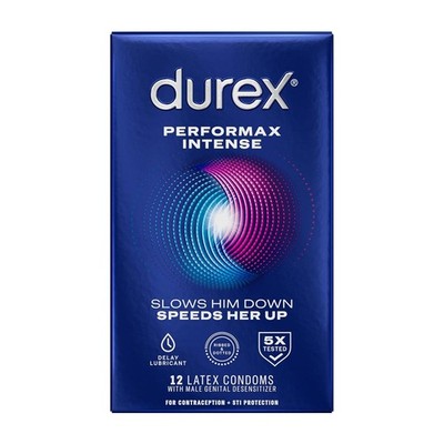 Ultra Fine Ribbed Dotted Delay Lubricant Condoms 12 Count Durex Performax Intens