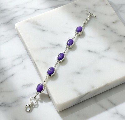 Lab-Created Charoite Gems Sterling Silver Bracelet Cuff Adjustable Jewelry Gift