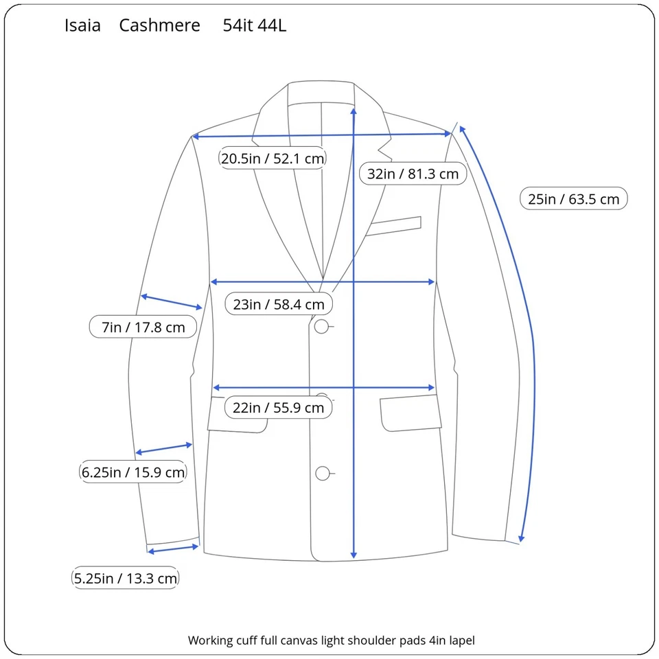 Blazer Isaia Cashmere 54it 44L Lona Completa Funcionando Puño 3 Botones De Colección Foto 2 de 4