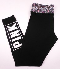 Victoria's Secret VS PINK Cotton Yoga Leggings Logo Geometric Black Medium M