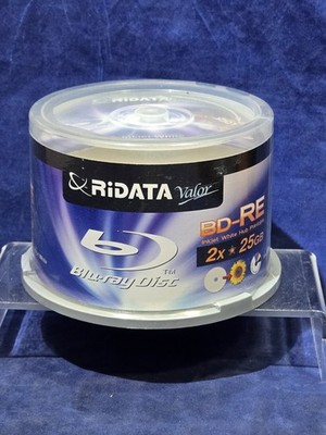 50 Pack Ridata Valor BD-RE 25GB 2X Blu-ray Rewritable Disc Spindle Sealed New 