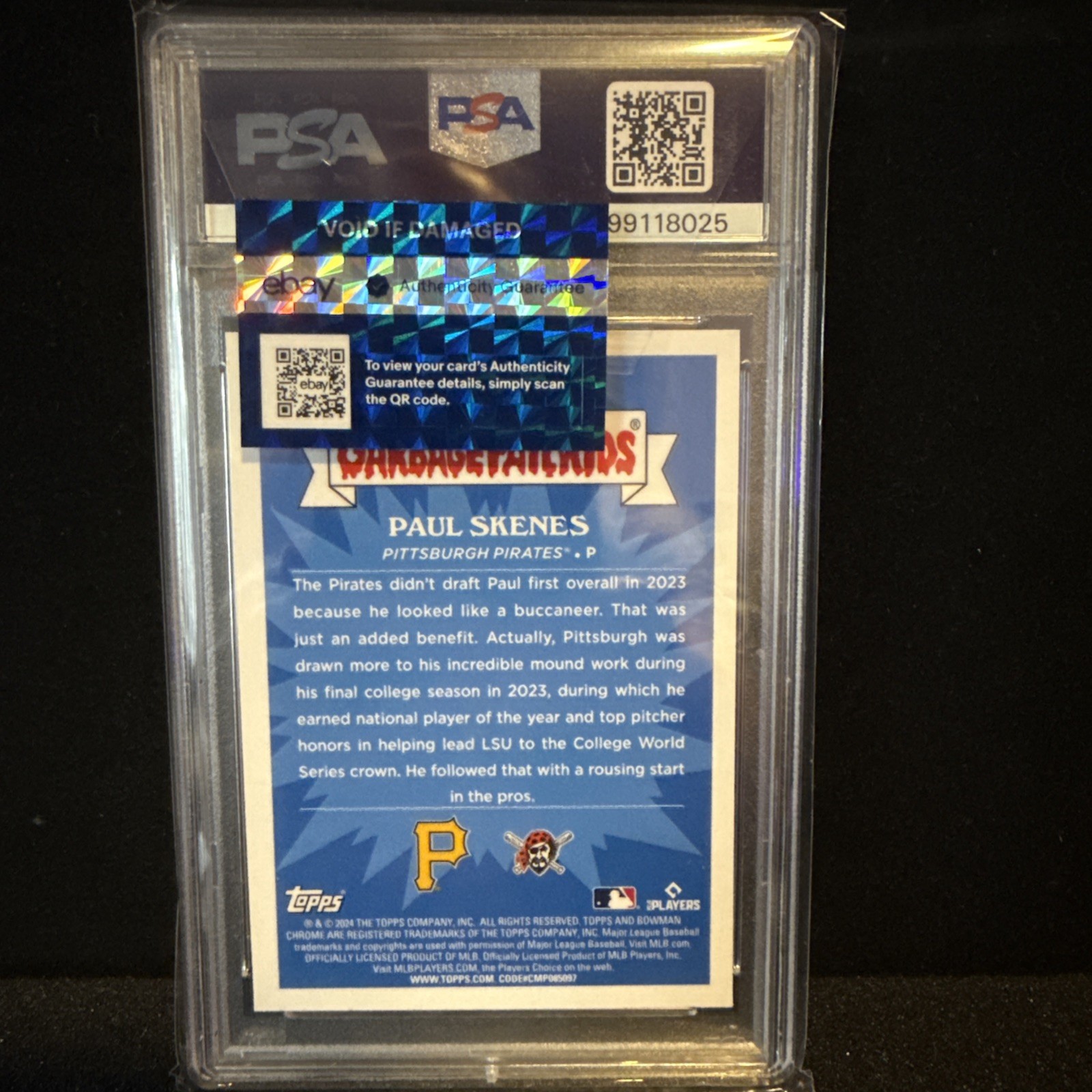 2024 Bowman Chrome Parroted Paul Skenes Rookie RC Garbage Pail Kids PSA 10 GEM view 2