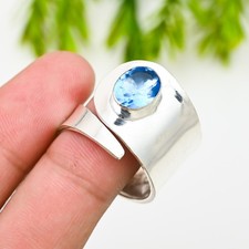 Blue Topaz Gemstone 925 Sterling Silver Ring Handmade Jewelry Ring For Gift Her