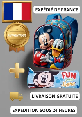Sac à Dos Enfant 3D Mickey + Trousse Disney Cartable École Maternelle Bleu Neuf - Photo 1/3