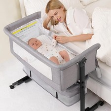 Baby Bassinet Bedside Sleeper 3 in 1 Adjustable Height with Wheels Mesh