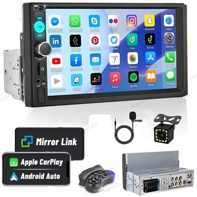 Single 1Din 7'' Touch Screen Stereo Bluetooth Radio Car Apple/Android CarPlay GPS