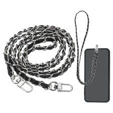 Phone Lanyard, 47" Crossbody Phone Silver Chain Strap with Tether Tab, Black