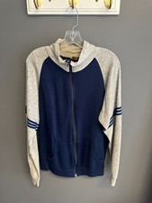 Vintage 70s Warm Up Womens Size Large Retro Track Jacket Navy Gray Stripe Zip