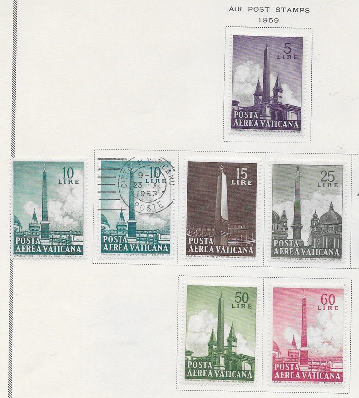 7 Vatican City Air Post Stamps from Quality Old Antique Album 1959