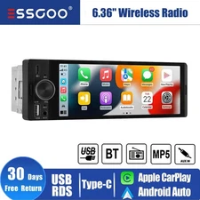 6.36" IPS Single 1 DIN Android Auto Car Stereo Radio CarPlay Head Unit Bluetooth