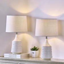 White Ceramic Table Lamps Set of 2, Decor Farmhouse Lamps for Living Room End...