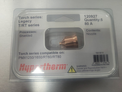 Hypertherm 120927 Powermax 1250, 1650 80 Amp Shielded Nozzles - 5 Pack