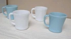 Vintage Anchor Hocking Fire-King "D" handle mugs 2xWhite 2xTurquoise Milk Glass