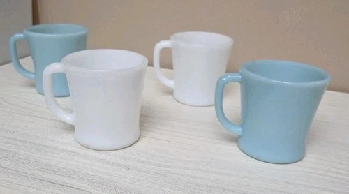 Vintage Anchor Hocking Fire-King "D" handle mugs 2xWhite 2xTurquoise Milk Glass