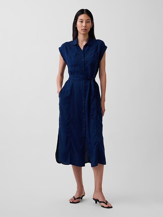 Denim Tie-Waist Utility Midi Dress | eBay