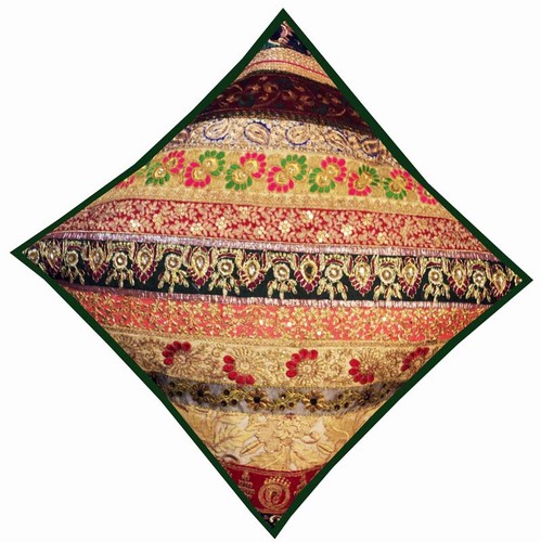 24" ANNIVERSARY GIFT VINTAGE SARI SEQUIN ACCENT FLOOR THROW CUSHION PILLOW COVER - Picture 3 of 8