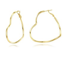 14K Gold Plated Heart Hoop Earrings for Women Fashion Gold Large Twisted Thin