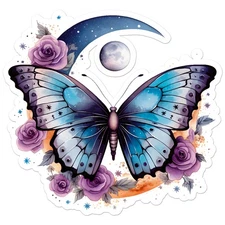 Butterfly Moon Flowers Vinyl Decal Sticker - ebn11206