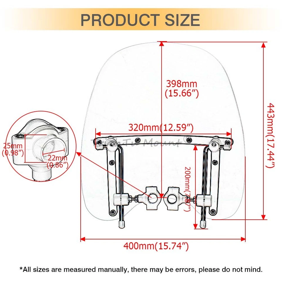 17"×15" Universal Windshield Windscreen Fit for Honda Shadow ACE 1100 1995-2001 - Image 2 of 4