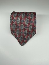 Henry Grethel Made in USA Burgundy Pattern 4" Width Geometric Silk Tie