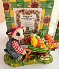 John deere Mary Moos Enesco cow figurine #725684 Girl pushing wheel barrow