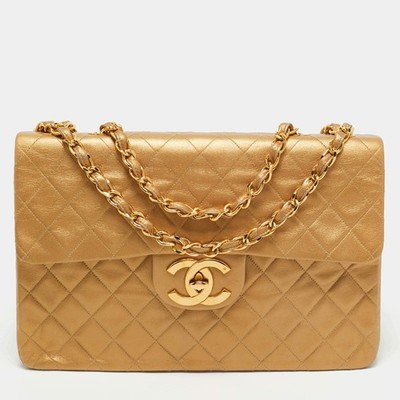 Chanel Gold Quilted Leather Vintage Classic Single Flap Bag | eBay