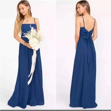 Show Me Your Mumu Lauren Tie Maxi Dress Navy Women's Large NEW $188