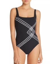 NWT Gottex Black Sinatra Piped Square Neck One Piece Swimsuit 10 yse0423