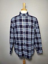Izod Saltwater Relaxed Classics Blue Plaid Flannel Button Down Shirt Mens Med.