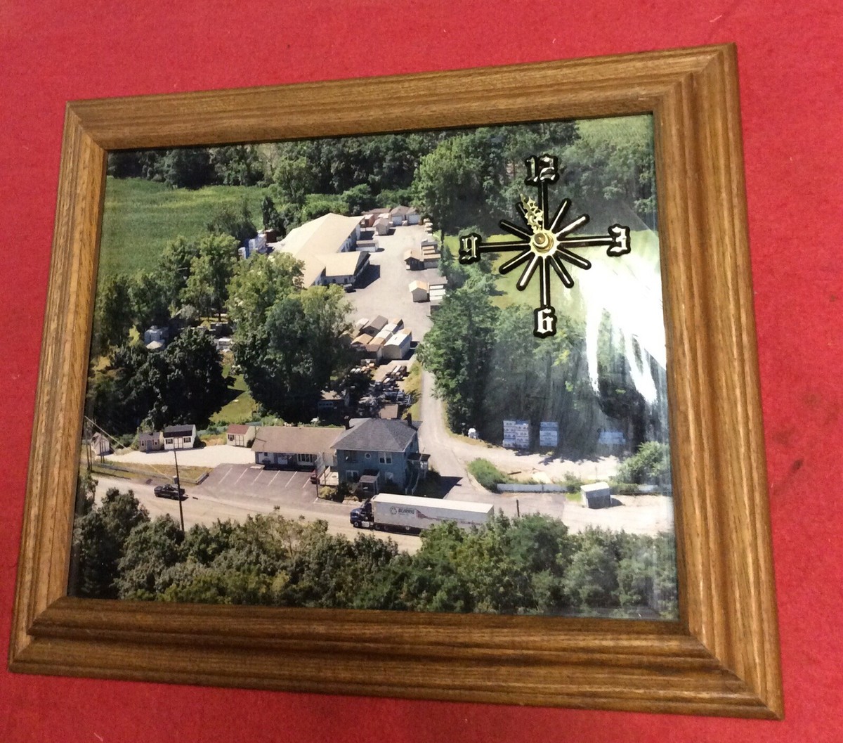 Vintage Wooden Frame Wall Clock With Farms Pictures 14” X 17”( The