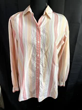 LIZ CLAIBORNE Women’s Shirt M Orange Yellow Striped Button Down Cotton Blouse