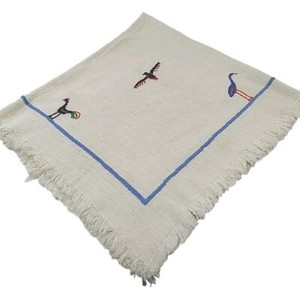 Native Tablecloth Square Woven Textile Embroidered Birds 36x40" Handmade Vintage