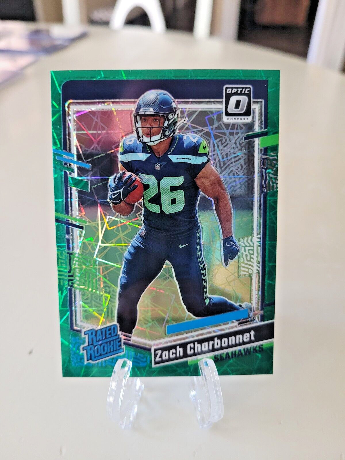 2023 Donruss Optic Zach Charbonnet Green Velocity Prizm RC No. 294 -Seahawks RB!