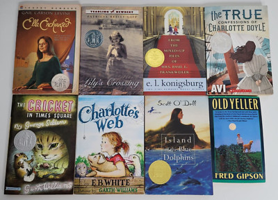 8 NEWBERY Medal Honor Children Books Lot Homeschool Old Yeller Ella Enchanted