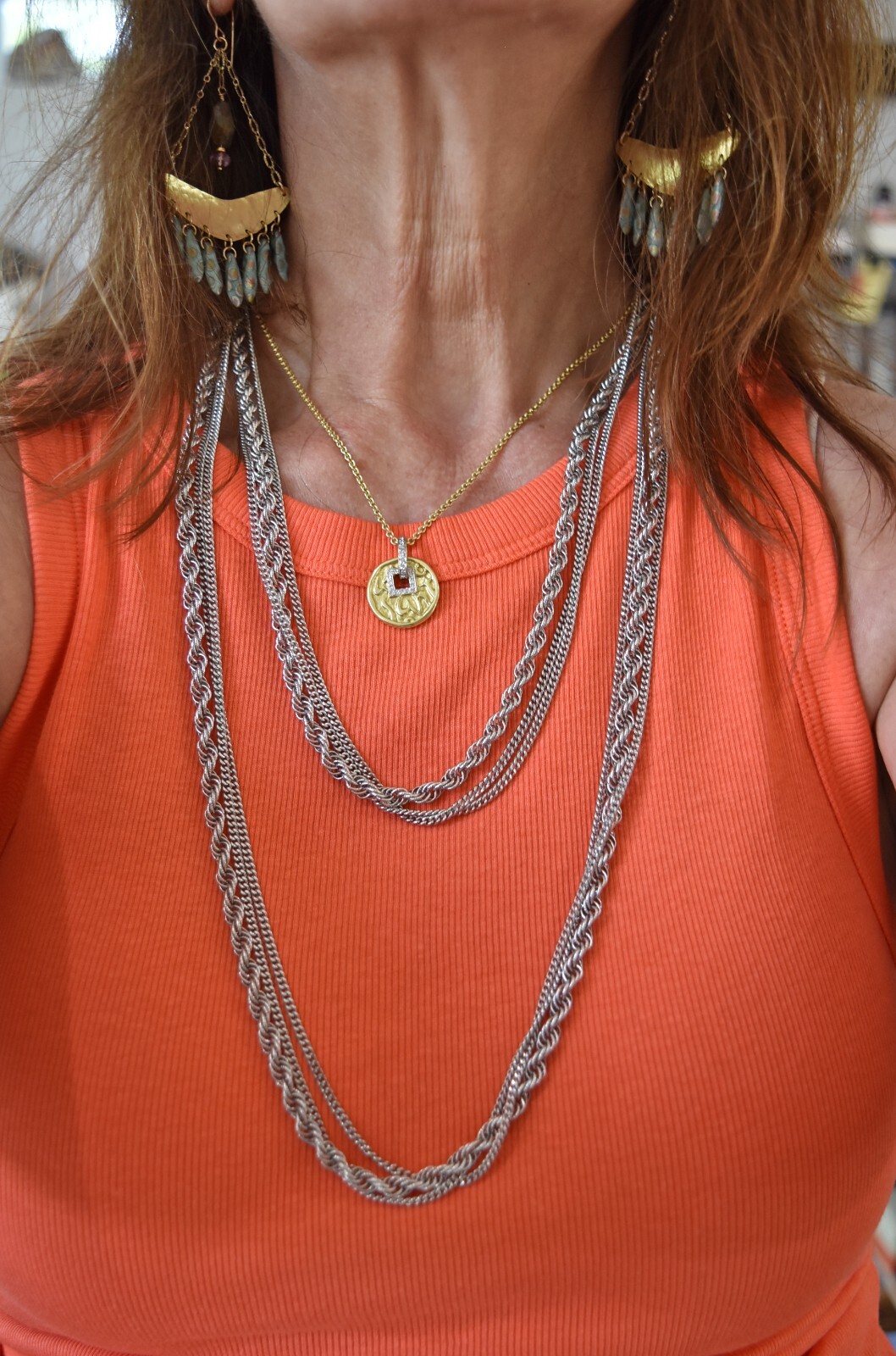 "Vintage Monet Silver Tone Textured 3 Strand 52\" Long Chain Necklace"