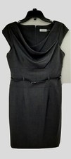 Calvin Klein Charcoal Grey Drape Neck, Cap Sleeve Dress. Size 8.