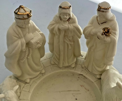 "Portacandele Presepe di Natale Vintage Ceramica Ceramica Bambino Gesù 7" - Foto 3 di 11