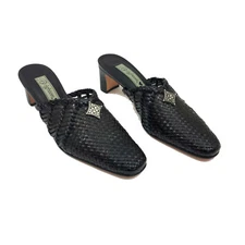 EBrighton Abby Black Brown Leather Woven Mules US 6.5M